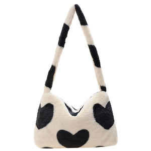 Heart Shape Print Plush Shoulder Bag for Women