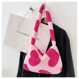 Heart Shape Print Plush Shoulder Bag for Women