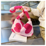 Heart Shape Print Plush Shoulder Bag for Women