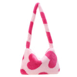 Heart Shape Print Plush Shoulder Bag for Women
