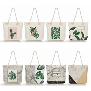 Monstera Print Women Beach Bags Thick Rope Shoulder Bags