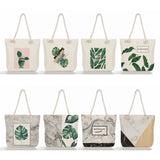 Monstera Print Women Beach Bags Thick Rope Shoulder Bags