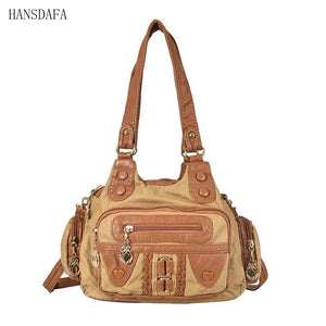 High Washed PU Leather Handbag Ladies Daily Bag Large Capacity Shoulder Bags