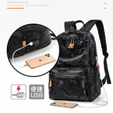 Waterproof Camo Oxford Travel Backpack USB Charging Laptop School Bag