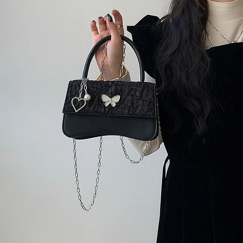 High Sense Pu Shoulder Bag for Women Chain Butterfly Small Square Bag