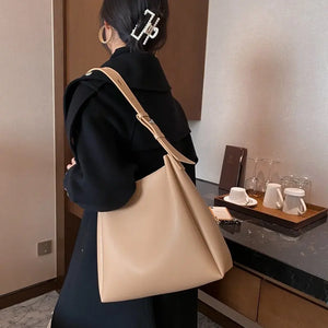 High-capacity Shoulder Bag For Women Bucket Bag Solid Leisure Handbag