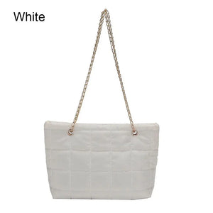Winter Plaid Shoulder Bags Down Cotton Padded Quilted Tote Women Messenger