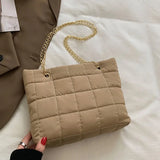 Winter Plaid Shoulder Bags Down Cotton Padded Quilted Tote Women Messenger