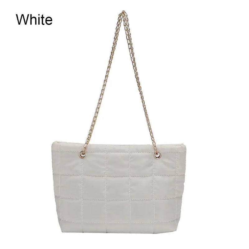 Winter Plaid Shoulder Bags Down Cotton Padded Quilted Tote Women Messenger