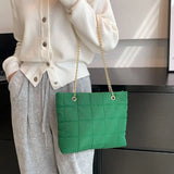 Winter Plaid Shoulder Bags Down Cotton Padded Quilted Tote Women Messenger