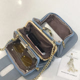 Frosted Small Square Bag Women Three-Layer Shoulder Messenger Chain Bag