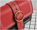 Retro Crossbody Bag Metal Ring Lock Wide Shoulder Strap Small Square Bags