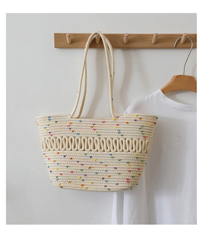 Cotton Woven Tote Bag Summer Beach Shoulder Handbags