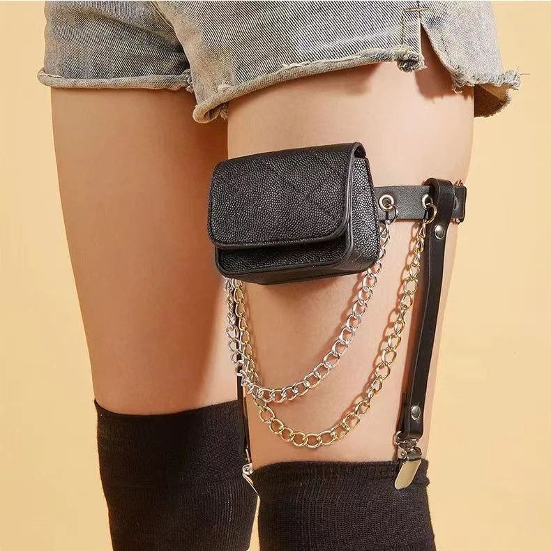 Stylish Women Waist Leg Belt Pu Leather Bag Fanny Pack for Outdoor Hiking