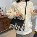 Houndstooth Crossbody Messenger Bag Purse with Scarf