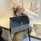 Houndstooth Crossbody Messenger Bag Purse with Scarf