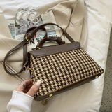 Houndstooth Crossbody Messenger Bag Purse with Scarf