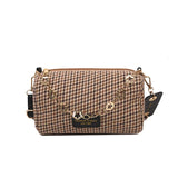 Houndstooth Shoulder Bag Women's Leather Crossbody Handbag
