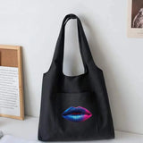 Canvas Shoulder Bag Mouth Pattern Large Tote Bag