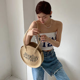 Round Letter Women Straw Shoulder Bag for Traveling HandBag