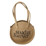 Round Letter Women Straw Shoulder Bag for Traveling HandBag
