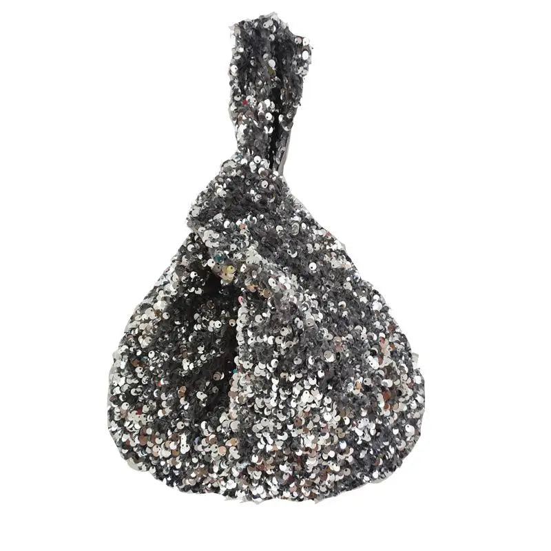Japanese-style Knotted Wrist Bag Silver Sequins Small Handbag