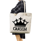 King And Queen Letter Print Handbags Crown Women Shoulder Tote Bags