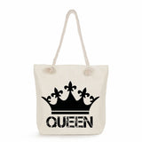 King And Queen Letter Print Handbags Crown Women Shoulder Tote Bags