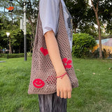 Large Capacity Shoulder Underarm Bag Portable Mesh Woven Handbags