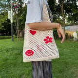 Large Capacity Beach Travel Mesh Flower Woven Handbags