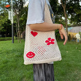 Large Capacity Shoulder Underarm Bag Portable Mesh Woven Handbags
