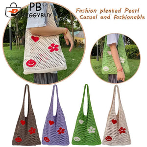 Large Capacity Shoulder Underarm Bag Portable Mesh Woven Handbags