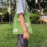 Large Capacity Beach Travel Mesh Flower Woven Handbags