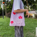 Large Capacity Shoulder Underarm Bag Portable Mesh Woven Handbags