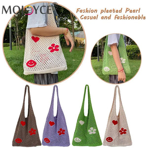 Large Capacity Beach Travel Mesh Flower Woven Handbags