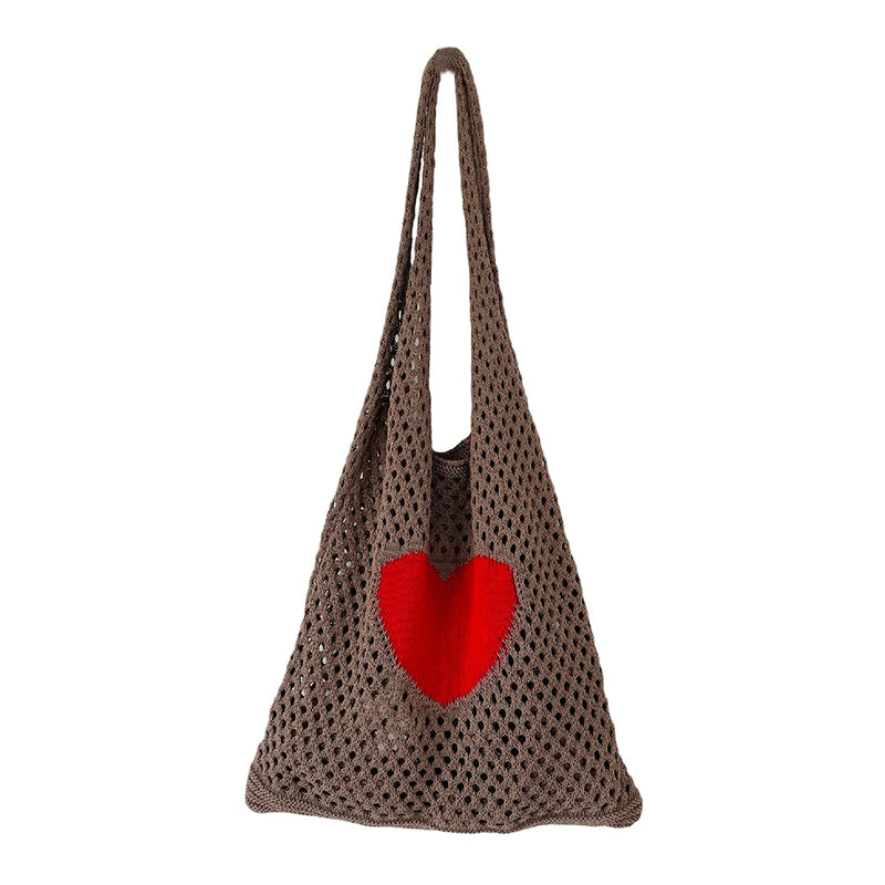 Knitted Shoulder Bag Casual Mesh Woven Handbag Travel Portable Clutch