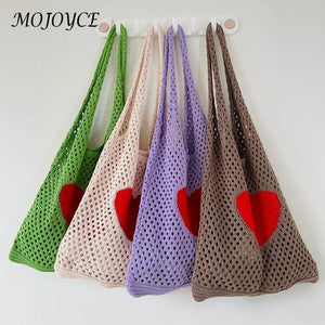 Knitted Shoulder Bag Casual Mesh Woven Handbag Travel Portable Clutch