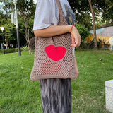 Knitted Shoulder Bag Casual Mesh Woven Handbag Travel Portable Clutch