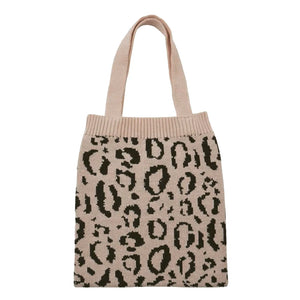 Knitted Shoulder Handbag Leopard Pattern Large Capacity Top-handle Bag