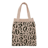 Knitted Shoulder Handbag Leopard Pattern Large Capacity Top-handle Bag