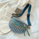 Women Weaving Fanny Waist Pack Lady Wide Strap Crossbody Chest Bags