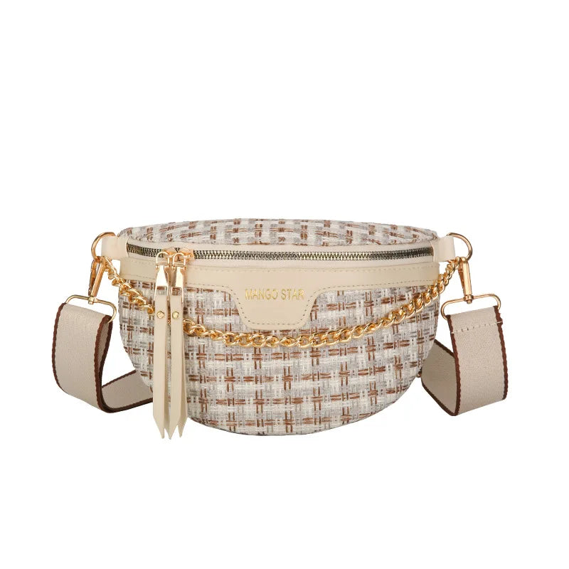 Women Weaving Fanny Waist Pack Lady Wide Strap Crossbody Chest Bags