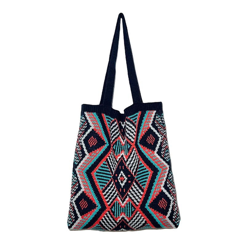 Boho Crochet Shopping Tote Bag Top-Handle