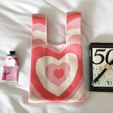 Sweet Heart Pattern Knitting Women Tote Shoulder Bag