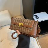 Houndstooth Knotted Handle Bag Classic Handbag PU Leather Retro Crossbody Bag