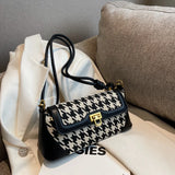 Houndstooth Knotted Handle Bag Classic Handbag PU Leather Retro Crossbody Bag