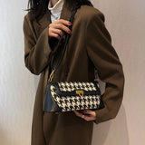 Houndstooth Knotted Handle Bag Classic Handbag PU Leather Retro Crossbody Bag