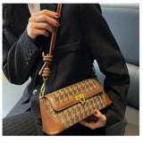 Houndstooth Knotted Handle Bag Classic Handbag PU Leather Retro Crossbody Bag