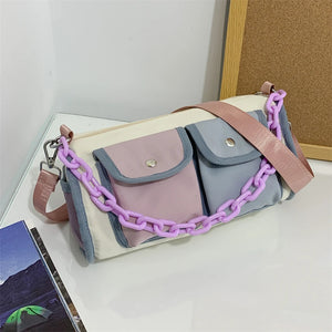 Korea Style Women's Patchwork Satchel Bag Nylon Crossbody Travel Tote Bag