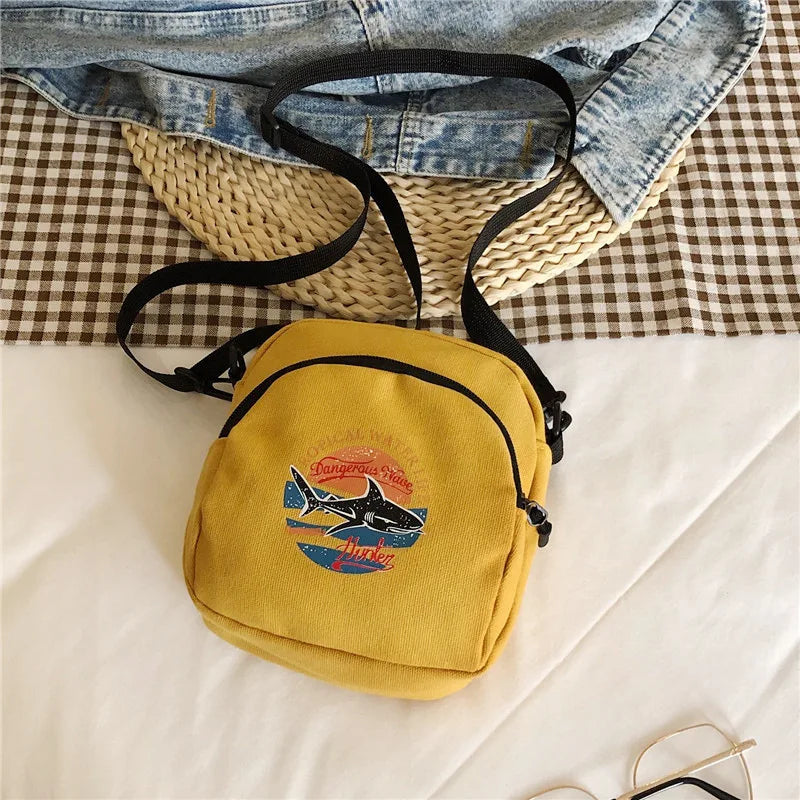 Harajuku Style Shark Canvas Shoulder Bag